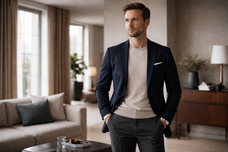 Confidence without arrogance shown through calm posture and composed presence